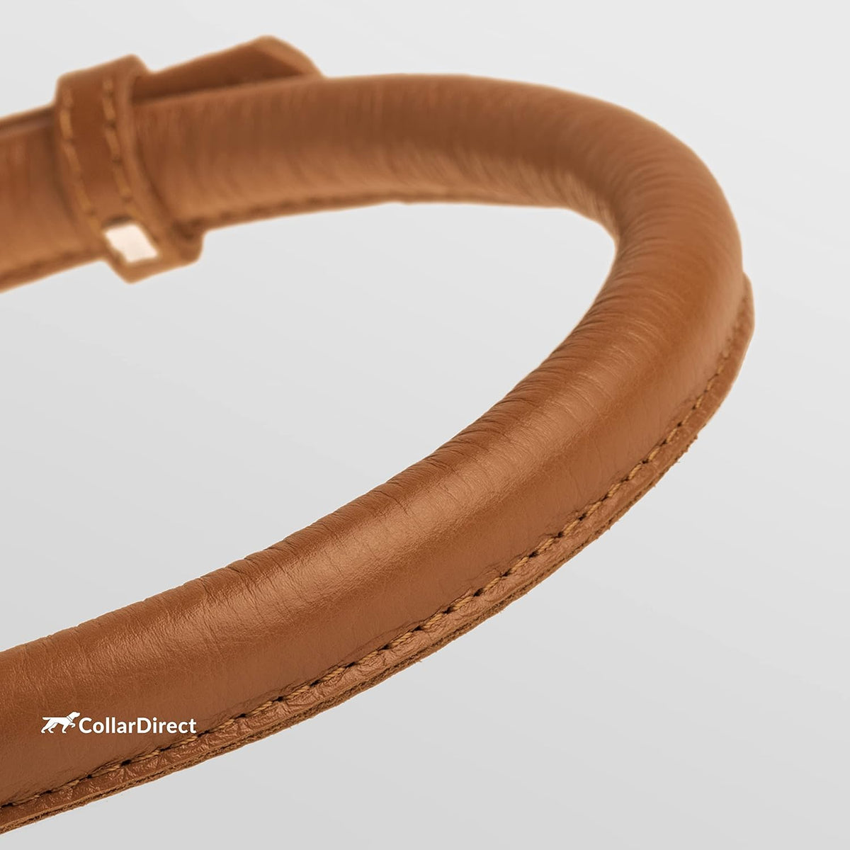 CollarDirect Rolled Leather Dog Collar, Soft Padded Round Puppy Collar, Handmade Genuine Leather
