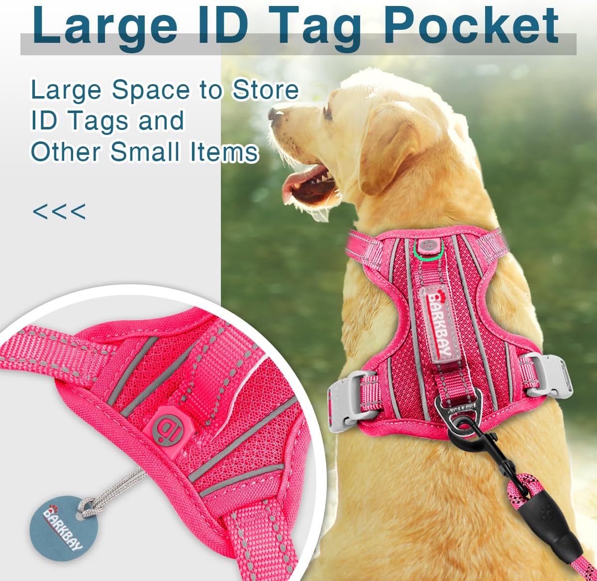 BARKBAY Dog Harness No Pull with ID Tag Pocket - Heavy Duty, Reflective, Easy Control for Large