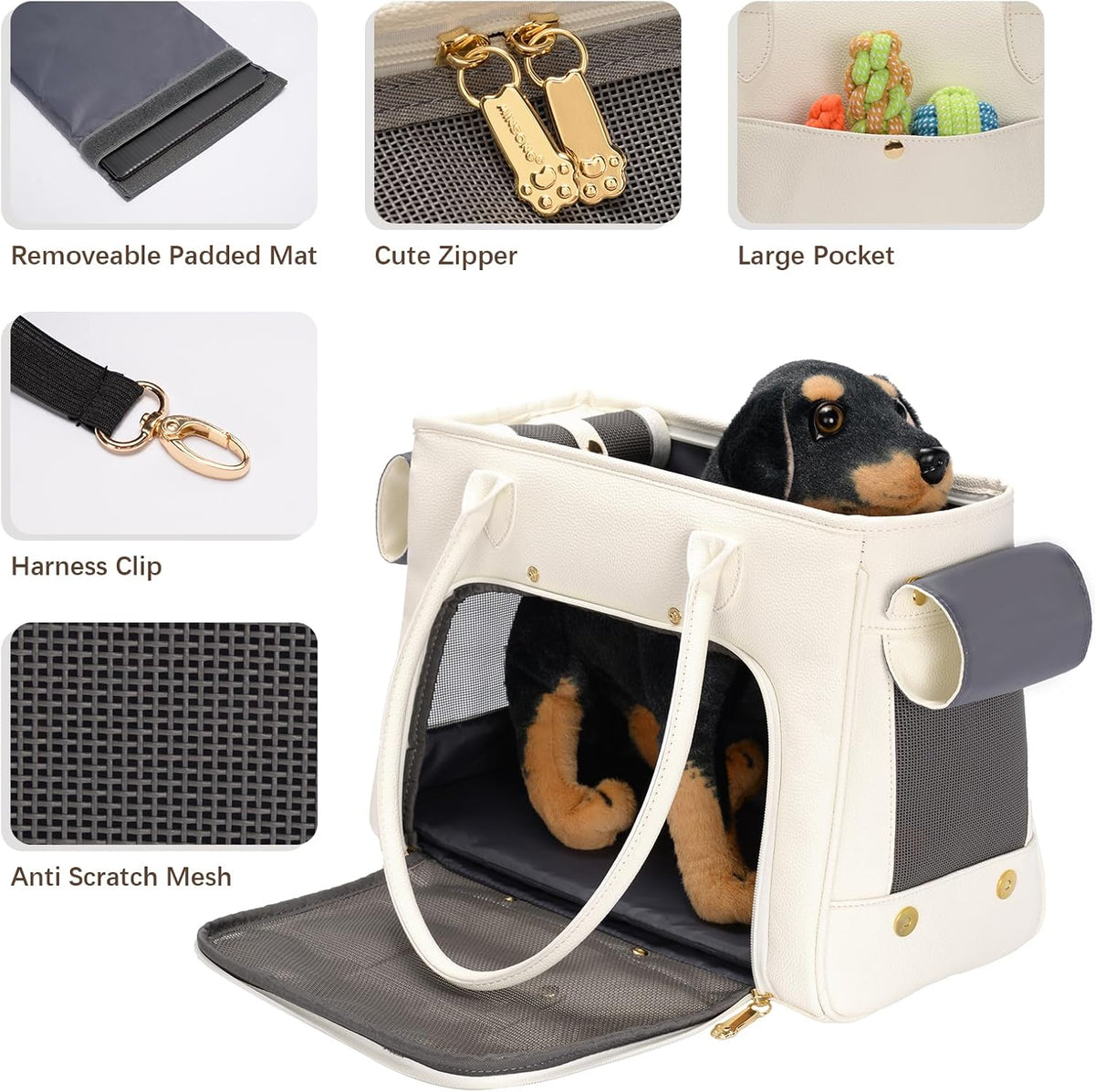 Fashion Pet Carrier Purse for Small Cat and Dog, Luxury Pu Soft-Sided Tote Bag with Large Pockets