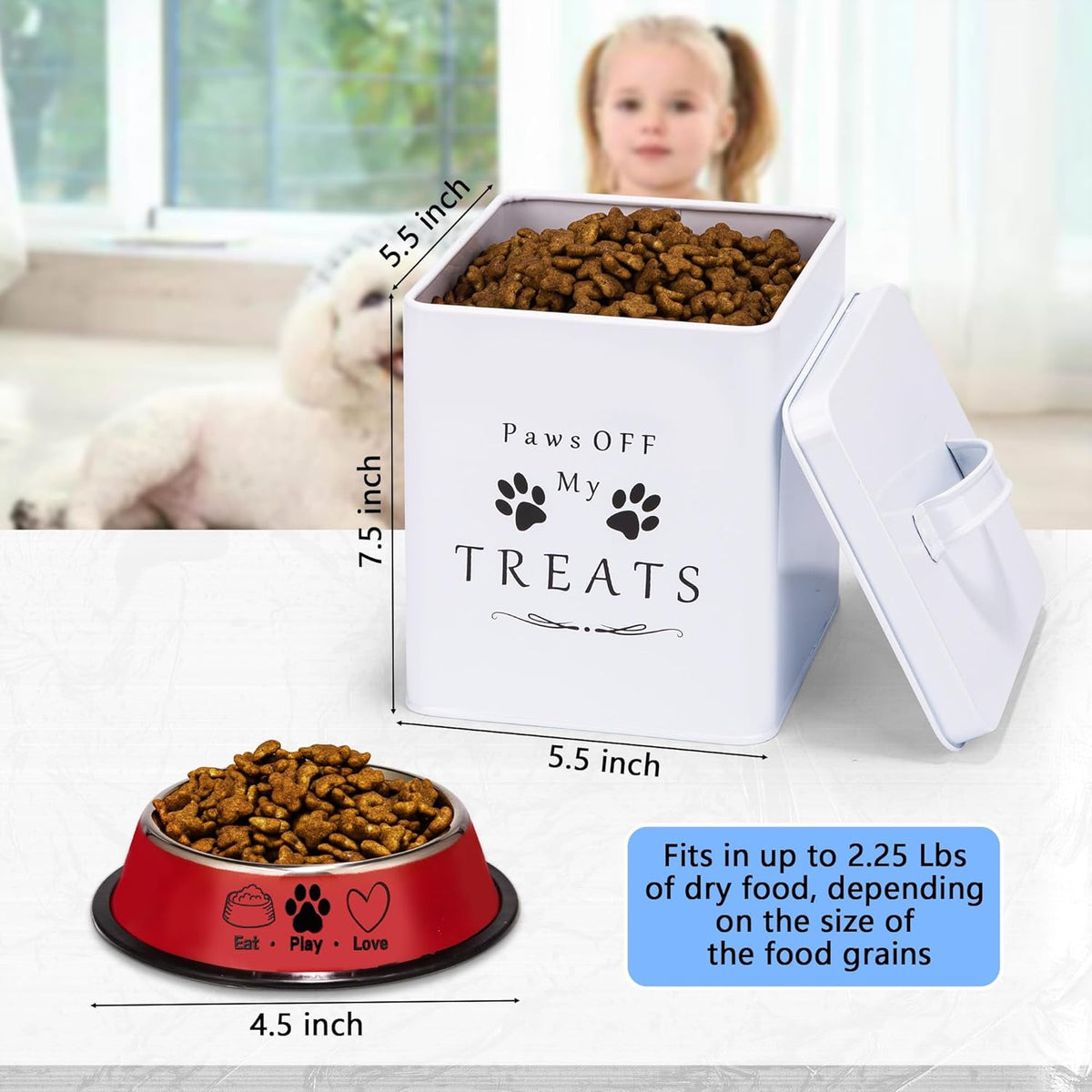 Meraki Home Small Dog Food Container and Dog Treats Container - Tight Lids - Feed Scoop and Pet