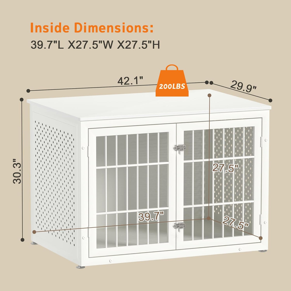 42" Heavy Duty Dog Crate Furniture for Large and Medium Dogs, Enclosed Design Wooden Metal Kennel