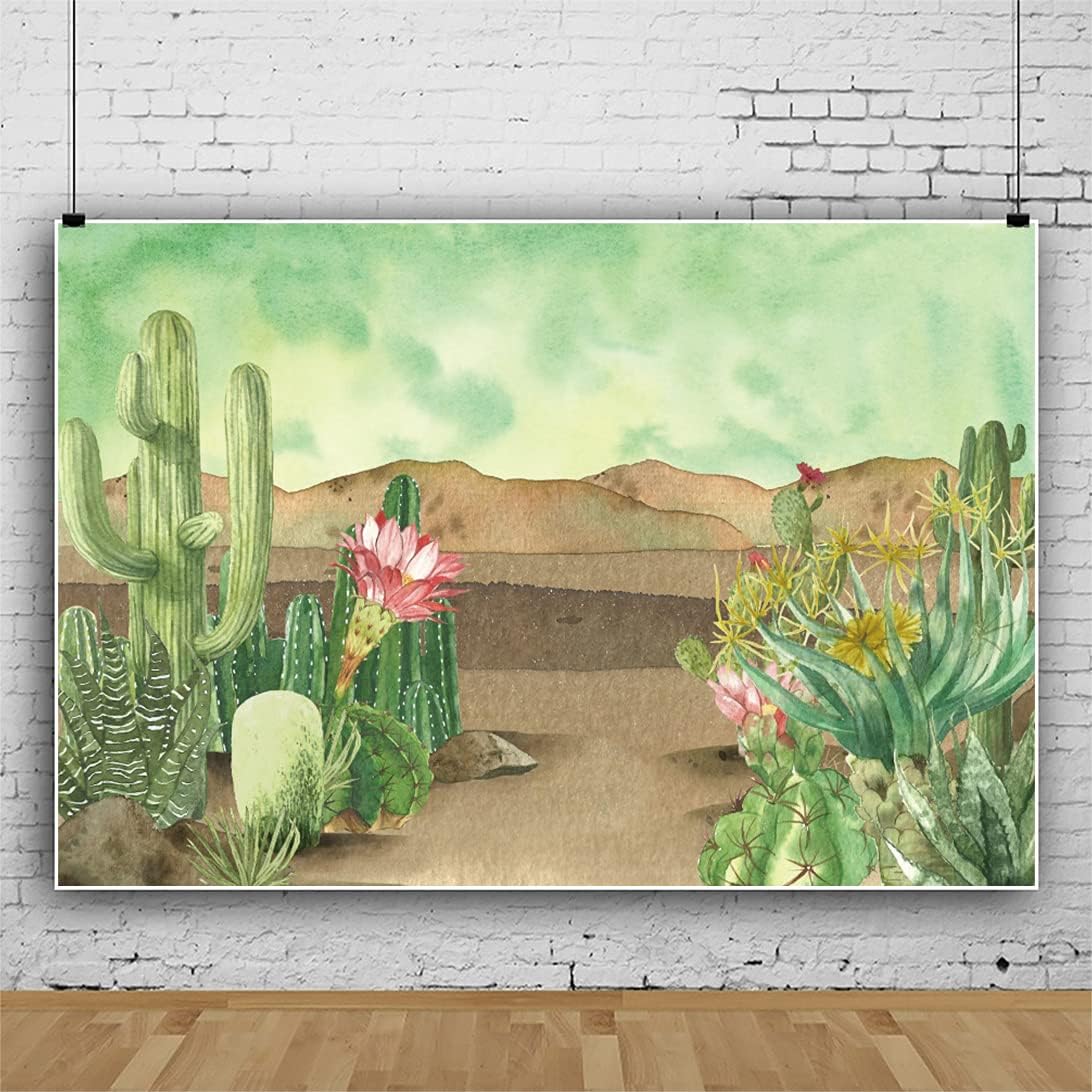 Renaiss 10x8ft Floral Cacti Backdrop Watercolor Aloes Cactus Flowers Desert Scenery Photography