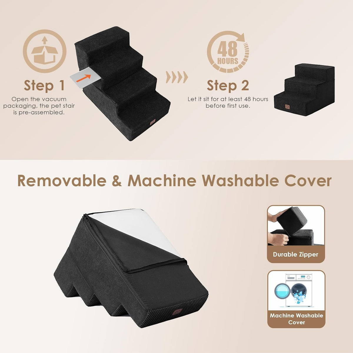 EHEYCIGA Dog Stairs for Small Dogs 13.5" H, 3-Step Dog Steps for Couch Sofa and Chair, Pet Steps