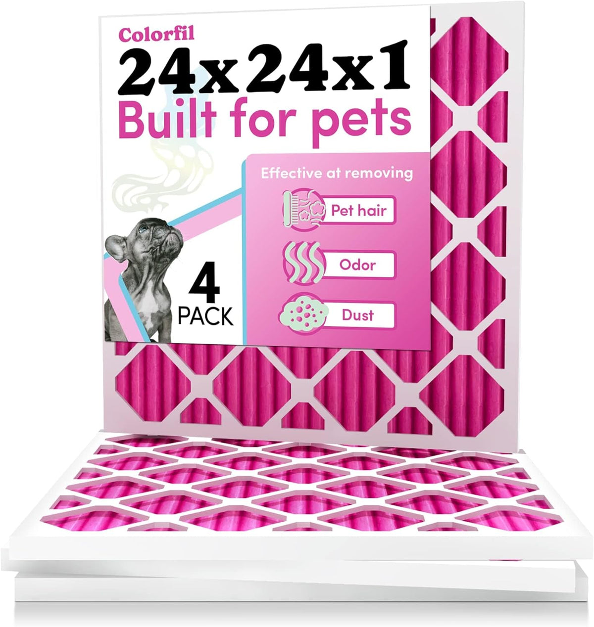 Colorfil 24x24x1 Air Filter (4-Pack) | Made in the USA | Color Changing | Remove Cat and Dog Odor |