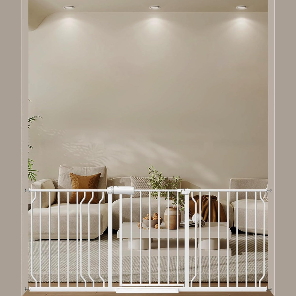 ALLAIBB Extra Wide Pressure Mounted Baby Gate Walk Through Child Kids Safety Toddler Tension White