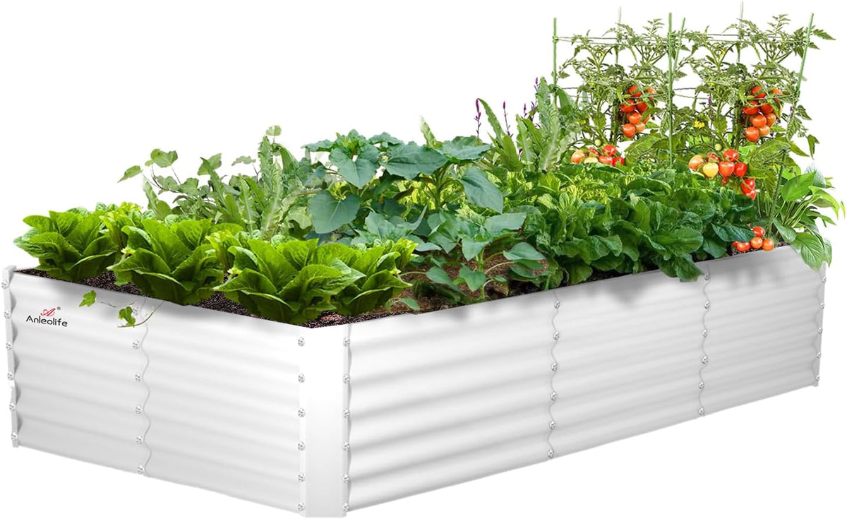 A ANLEOLIFE 8X4X1.5 ft Galvanized Raised Garden Bed, Rectangle Above Ground Modular Metal Planter