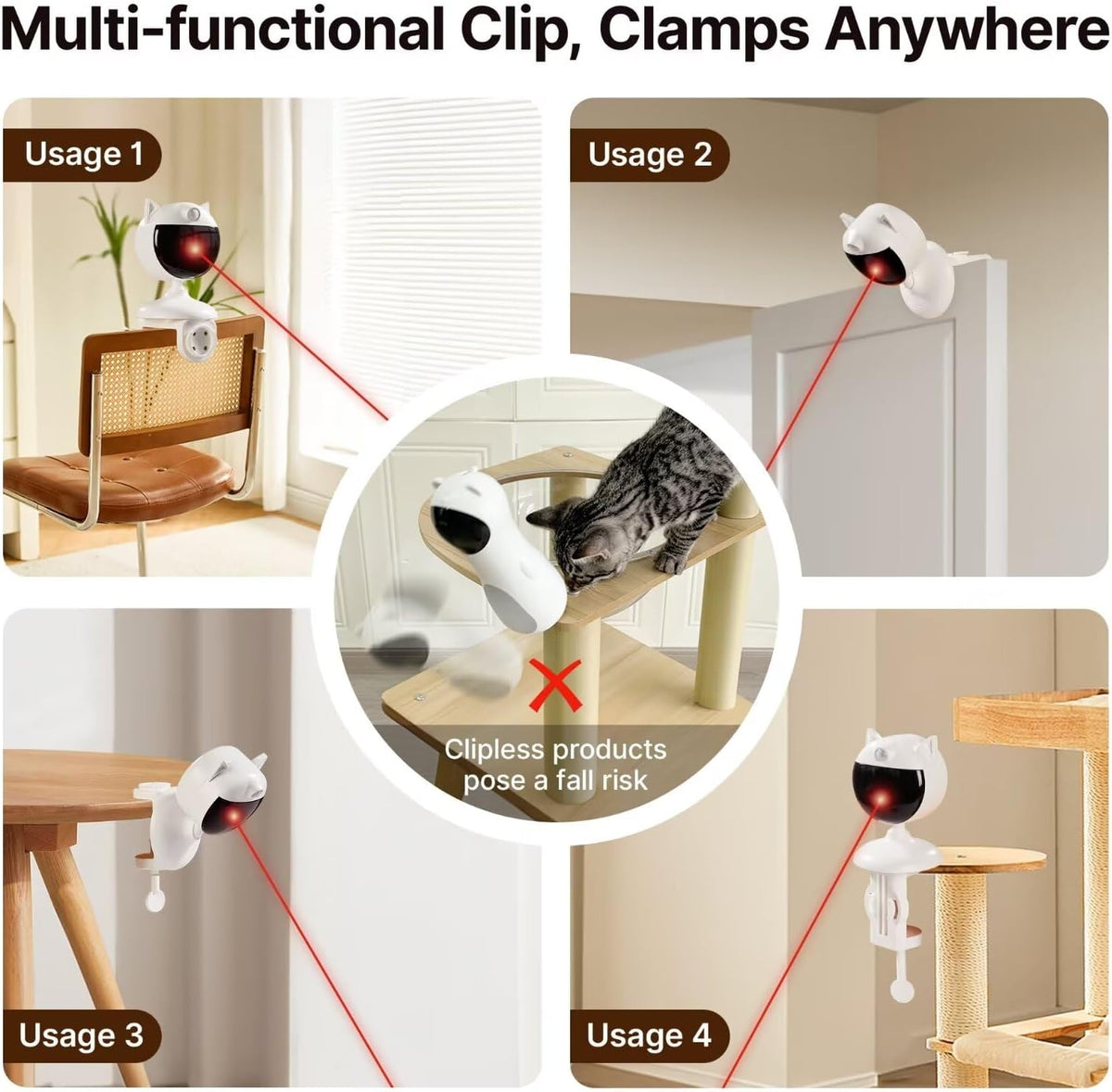 Potaroma Smart Sensor Cat Laser Toys Interactive, Motion Activated Truly Random Trjajectory, Clamp