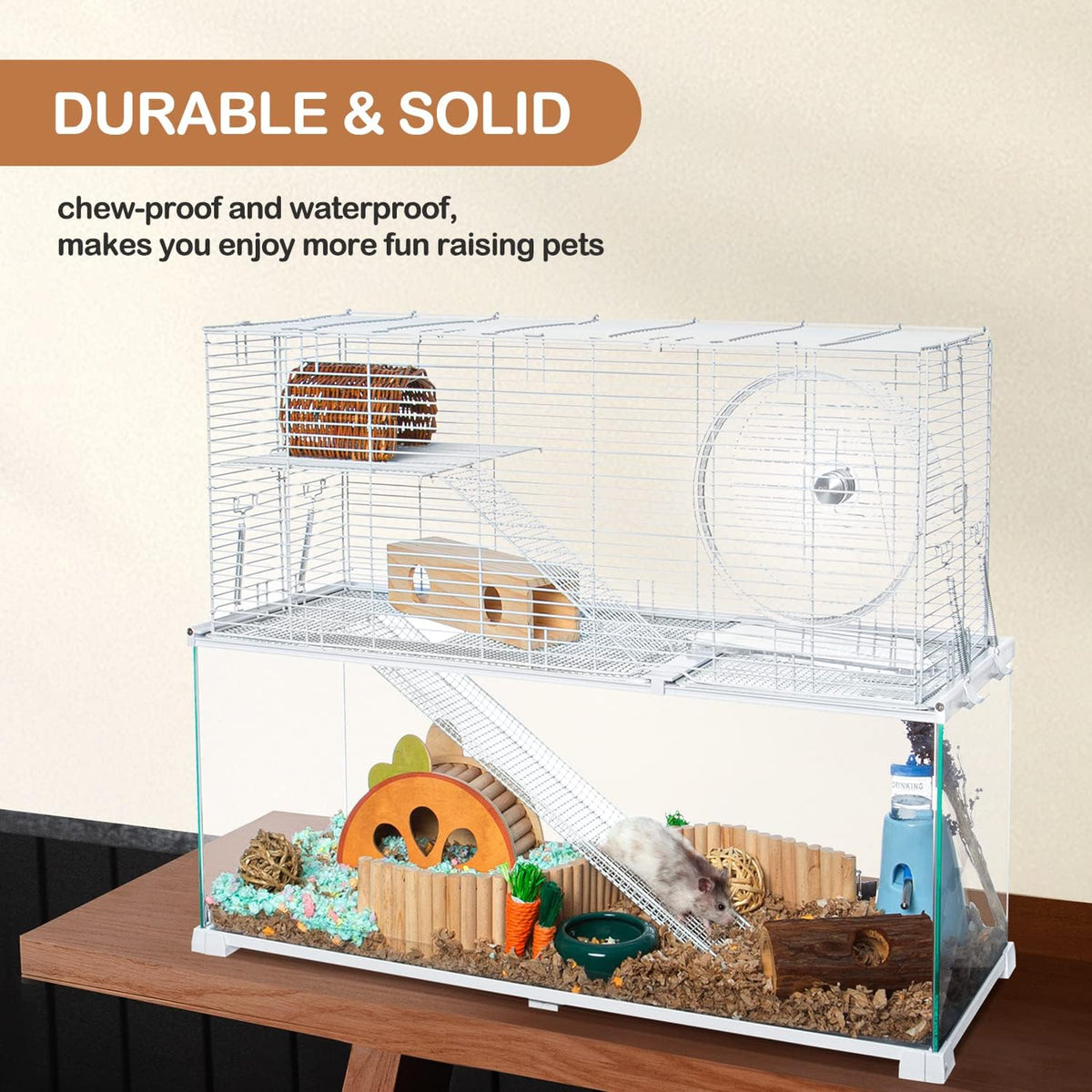 OIIBO 3 Tiers Large Hamster Cages, Glass Hamster Cage Habitat with Openable Wire Topper, Gerbil