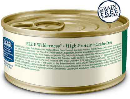 Blue Buffalo Wilderness Natural High-Protein Grain-Free Wet Food for Adult Cats, Duck Paté, 3-oz.