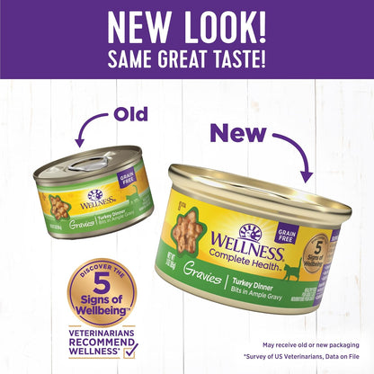 Wellness Complete Health Gravy Adult Wet Cat Food, Natural, Protein-Rich, Grain Free, 3 Ounce, 12