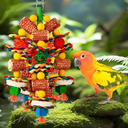 Bird Toys, Parrot Toys for Large Birds,Natural Corn cob and Loofah Slices Bird chew Toys for
