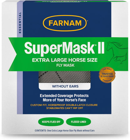Farnam SuperMask II Fly Mask Without Ears for Larger Horses, Full Face Coverage and Eye Protection