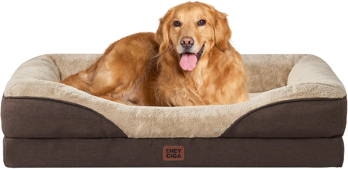 EHEYCIGA Memory Foam XL Dog Bed for XLarge Sized, Extra Large Orthopedic Dog Sofa with Sides and