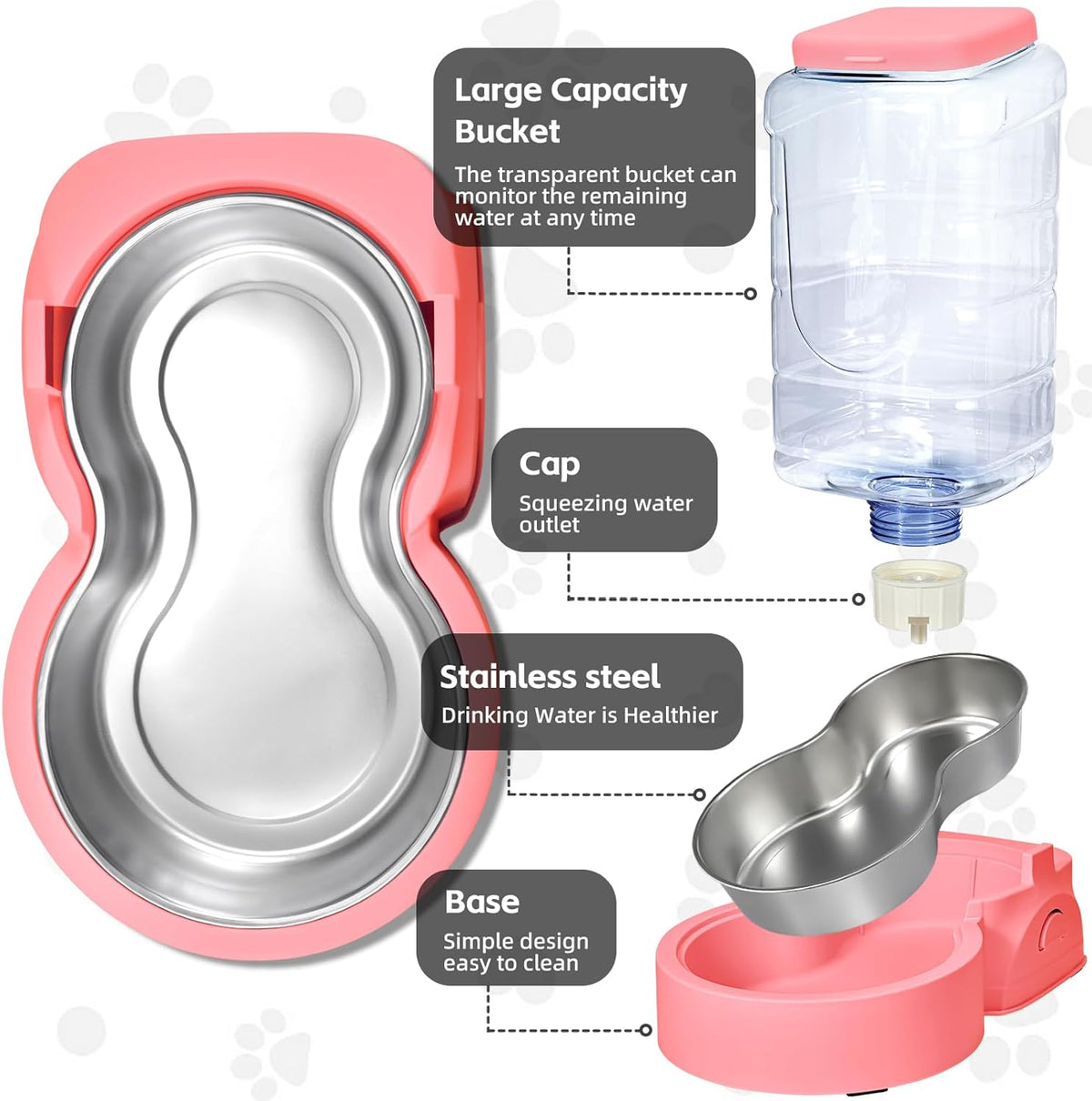 Automatic Cat Feeder and Water Dispenser with Stainless Steel Bowl Dog Gravity Food Feeder and