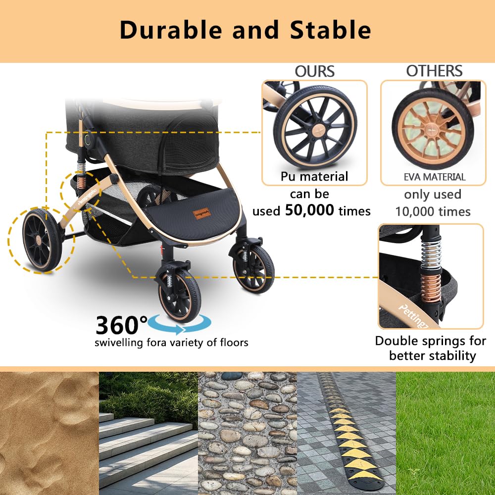 Pettingzoo Dog stroller with 4 Wheels, Folding Cat Stroller for Small/Medium/Large dogs & cats to