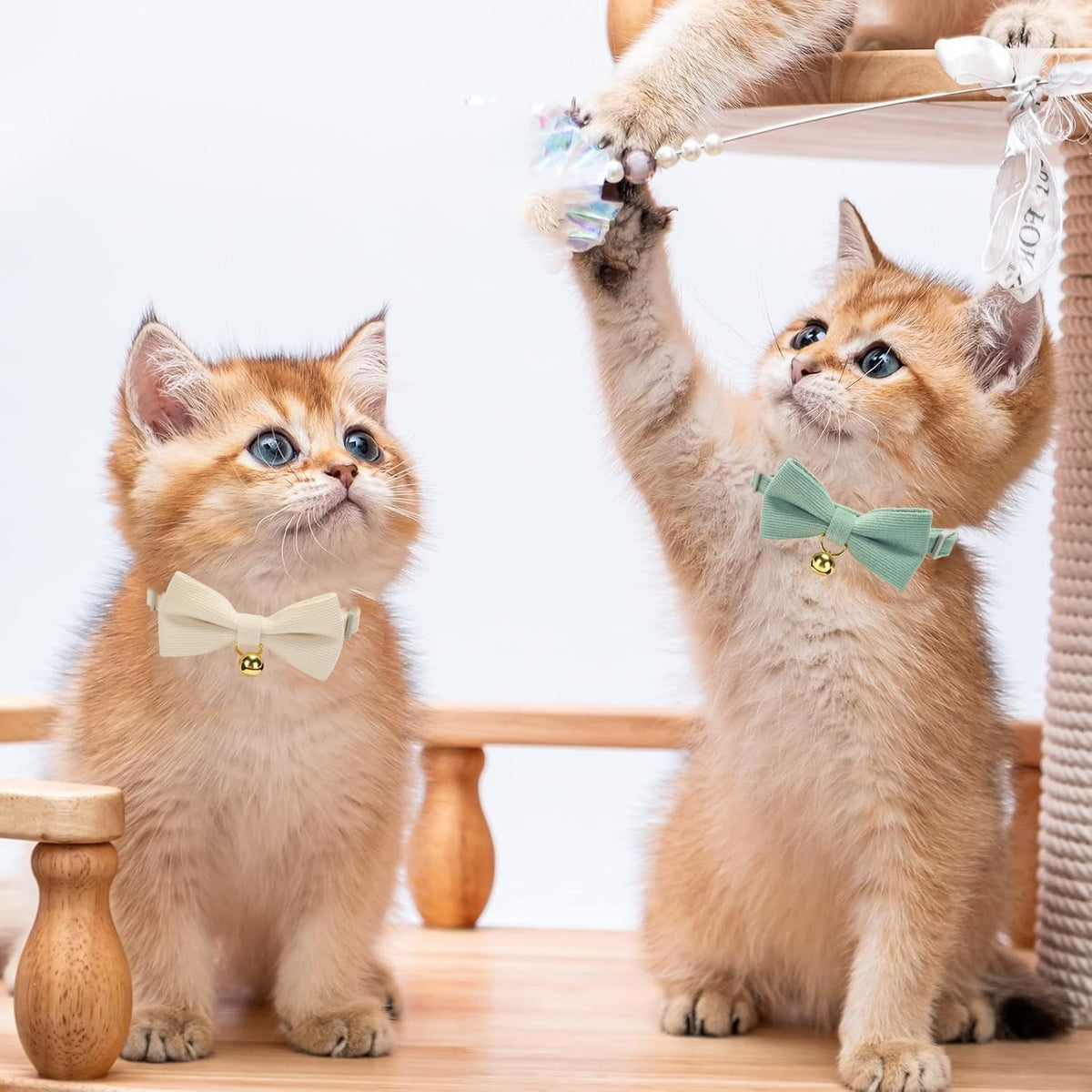 2 Pack Soft Corduroy Cat Collars with Bow Tie & Bell, Adjustable Breakaway Cotton Kitty Bowtie