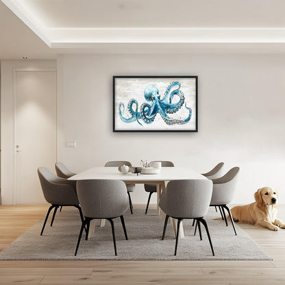 Octopus Large Wall Art Ocean Sea Nautical Pictures Rustic Blue Octopus Animal Wall Decor Canvas