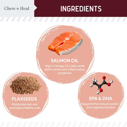 Salmon Oil for Dogs - Soft Chew Omega Treats for Skin and Coat - Fish Oil Blend of Essential Fatty