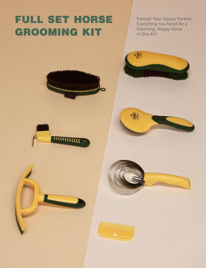 9PCS Horse Grooming Kit Curry Comb Sweat Scraper Horse Bathing Supplies Grooming Tools with Storage