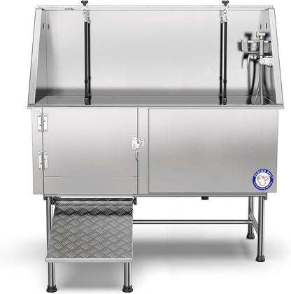 Flying Pig 62" Stainless Steel Pet Dog Grooming Bath Tub with Walk-in Ramp & Accessories (Left