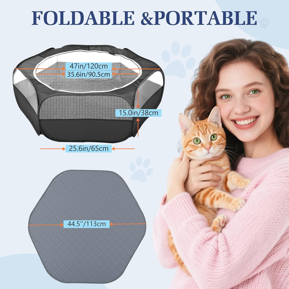 2-in-1 Small Animals Playpen with Pad, Waterproof Small Pet Cage Tent with Reusable Pad, Portable