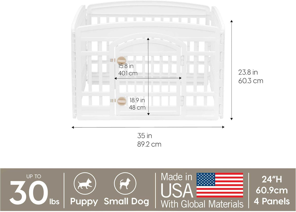 IRIS USA 24" 4-Panel Dog Playpen with Door, 35 x 35 x 24, Puppy Playpen, Dog Play Pen Indoors, Pet