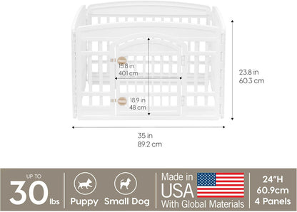 IRIS USA 24" 4-Panel Dog Playpen with Door, 35 x 35 x 24, Puppy Playpen, Dog Play Pen Indoors, Pet