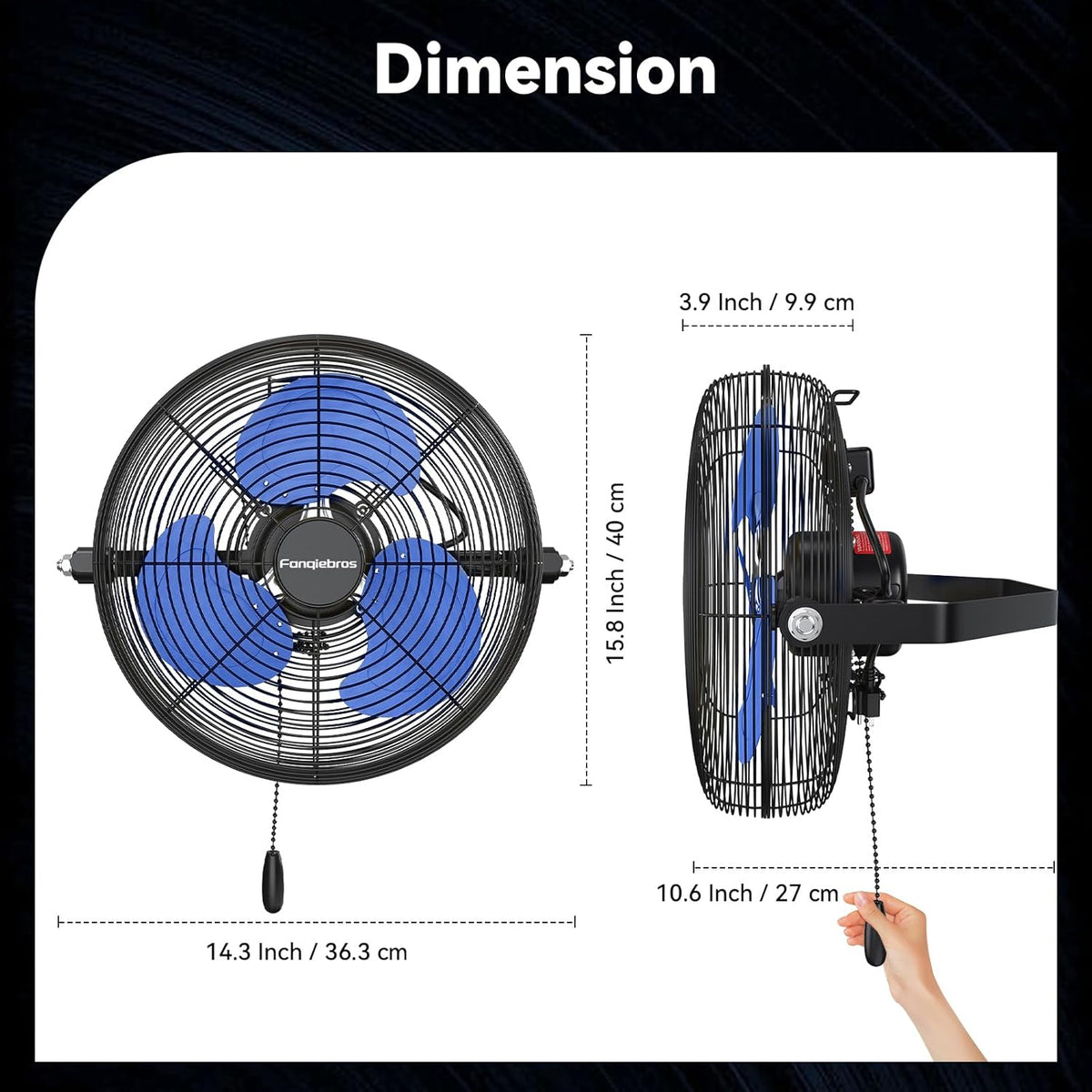 12 IN High Velocity Wall Mount Fan, 3 Speed Industrial Wall Fan with Sealed Motor, 2500 CFM