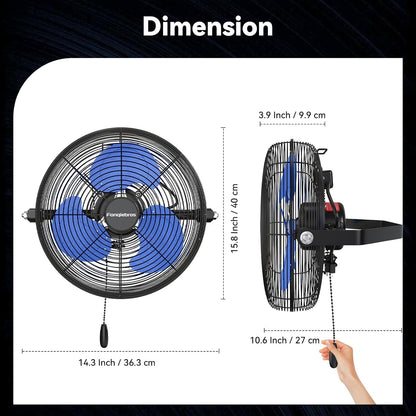 12 IN High Velocity Wall Mount Fan, 3 Speed Industrial Wall Fan with Sealed Motor, 2500 CFM