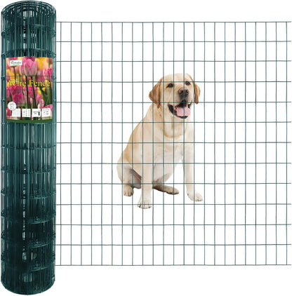 Green PVC Coated Welded Wire Fence 48 Inch x 50 Foot, 2 Inch x 4 Inch 14GA, Garden Border Fencing