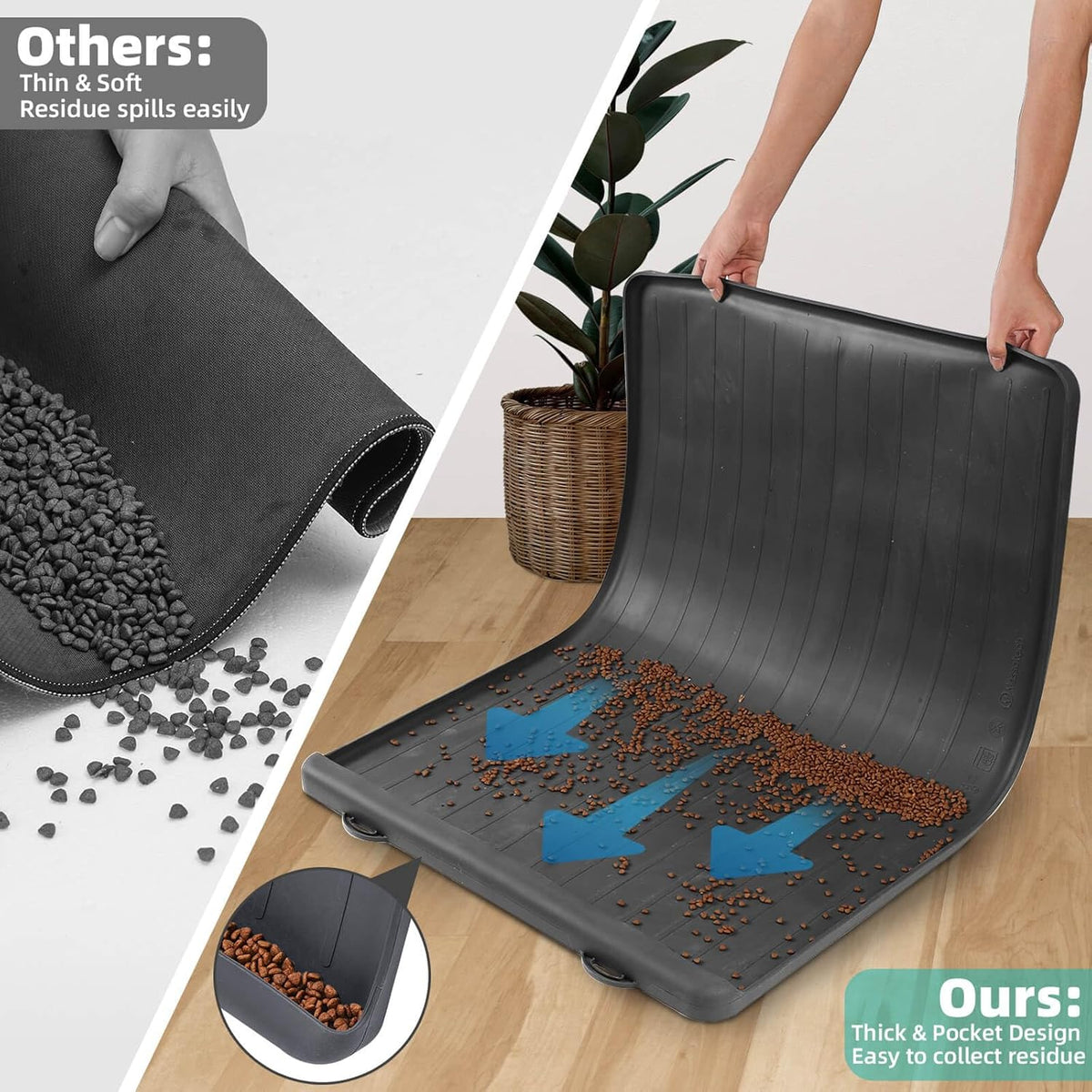 Dog Mat for Food and Water - 39.4" x 27" Large Pet Feeding Mats with Residue Collection Pocket