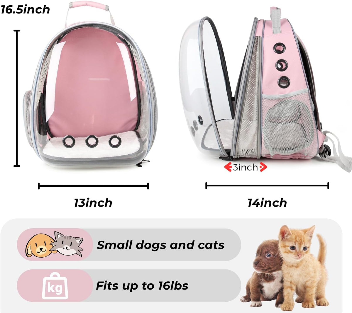 Lollimeow Cat Carrier Backpack, Bubble Expandable Backpack Carrier, Pets and Small