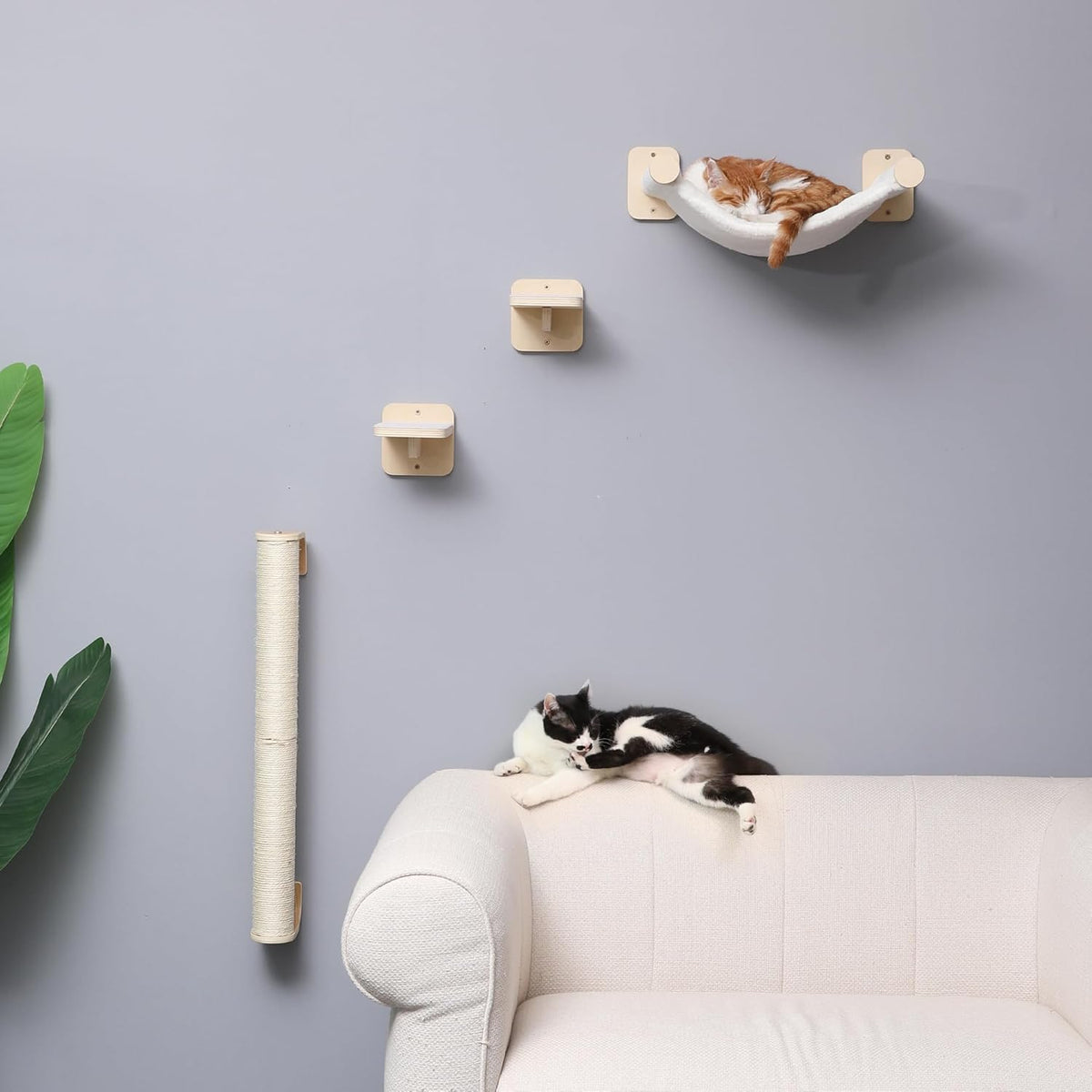 FUKUMARU Cat Wall Scratcher, 28" Wall Mounted Kitten Scratching Post, Sturdy Sisal Climbing Tree