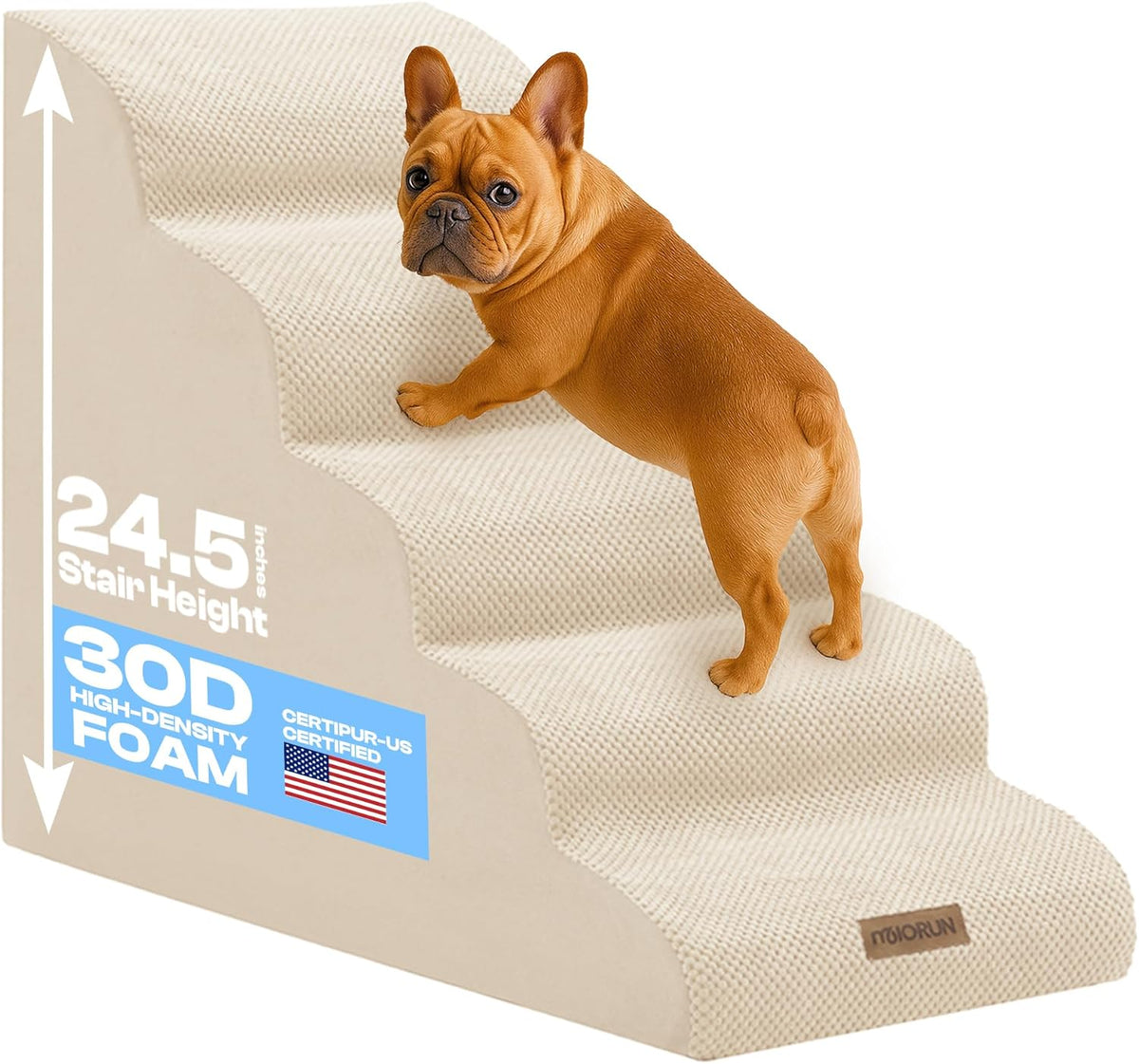 Dog Stairs for High Beds, Extra Tall 24.5" 5-Step Pet Steps for Medium & Small Dogs, Foam Ramp for