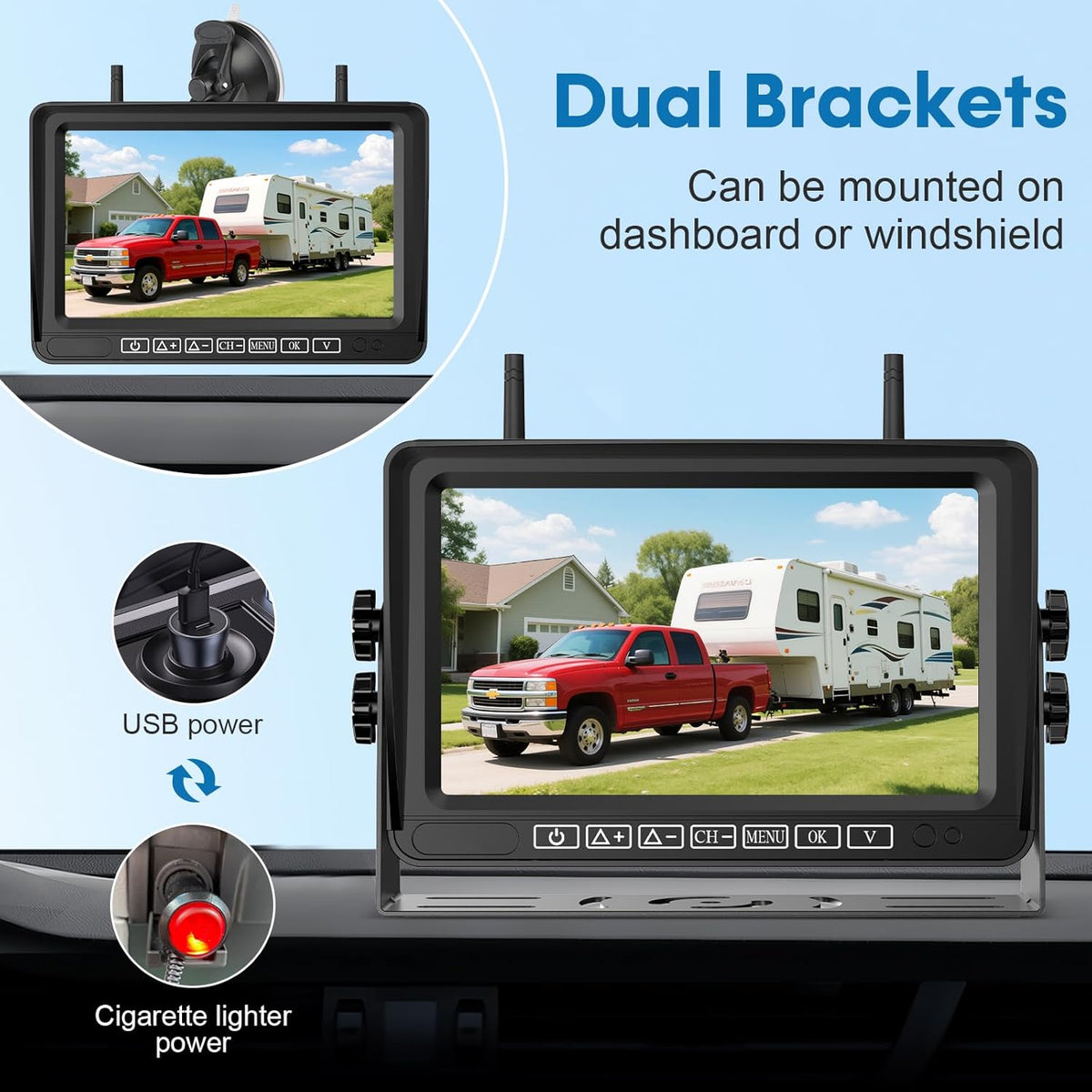 7-Inch Wireless Backup Camera for RV Trailer - HD 1080P Monitor, Night Vision, IP69 Waterproof