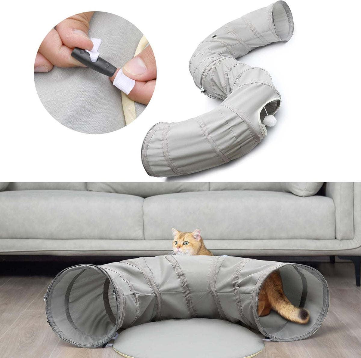 AUOON Cat Play Tunnel - Round Cat Tunnel with Bed | Interactive Cat Toys for Indoor Cats Kitten