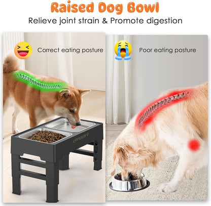 URPOWER Elevated Dog Bowls 4 Height Adjustable Raised Stand with 2 Large Stainless Steel Dog Food