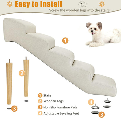 Senneny Imitation Linen Faux Leather Dog Stairs, for Pets up to 150 lbs, Waterproof, Scratch