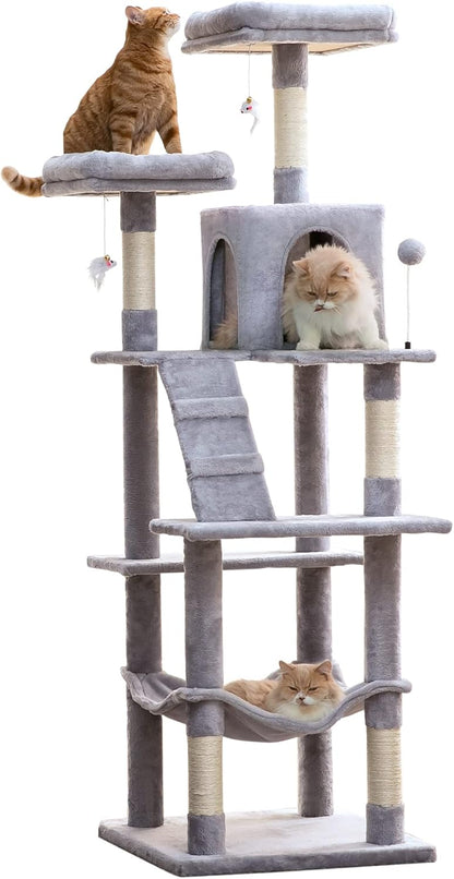 MWPO 70.1-Inch Large Cat Tree, Multi-Level Tall Cat Tower for Indoor Cats, Plush Cat Condo with Big