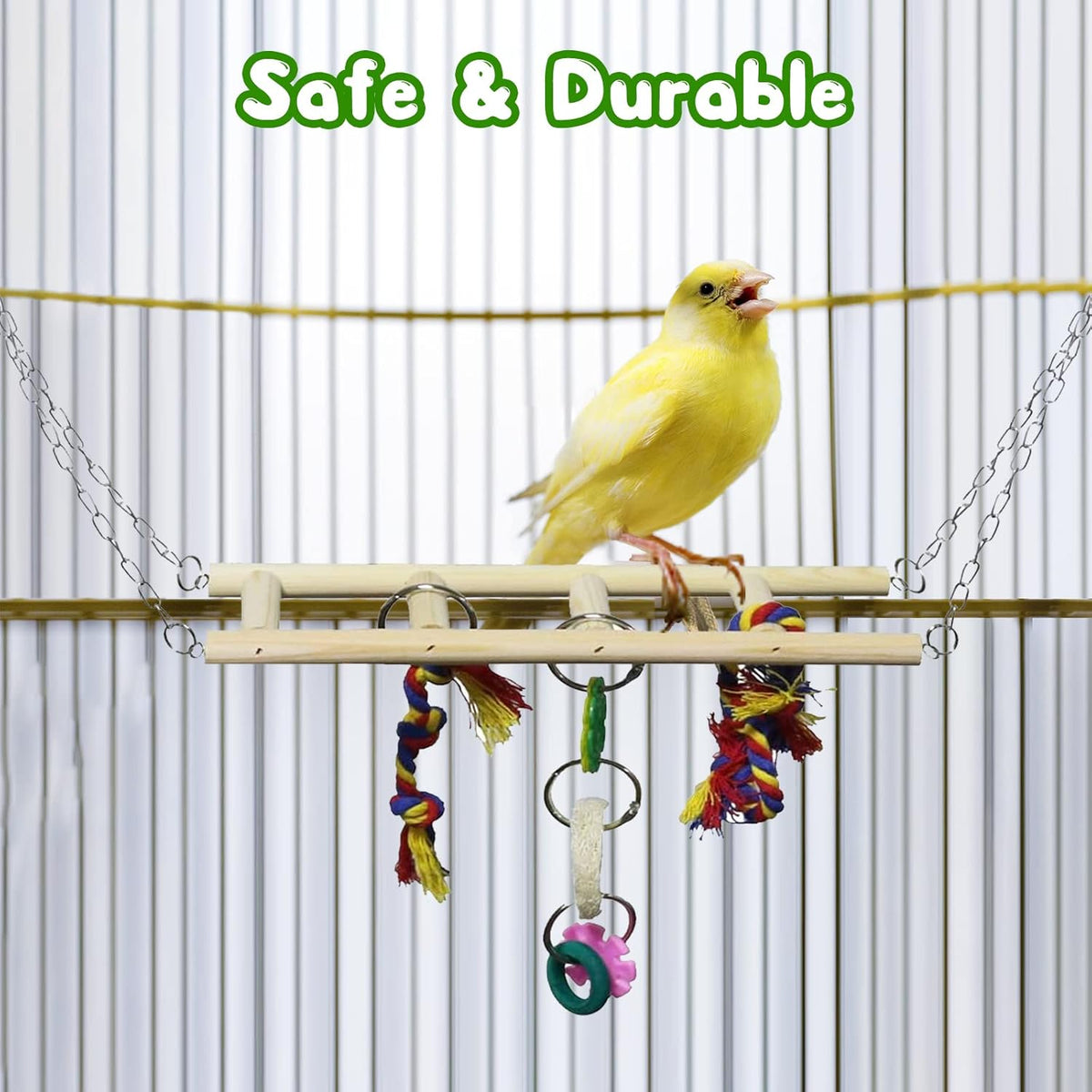 BWOGUE 7 Pack Bird Parrot Toys - Natural Wood Chewing, Climbing, Hanging & Hammock Toys for Small