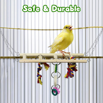 BWOGUE 7 Pack Bird Parrot Toys - Natural Wood Chewing, Climbing, Hanging & Hammock Toys for Small
