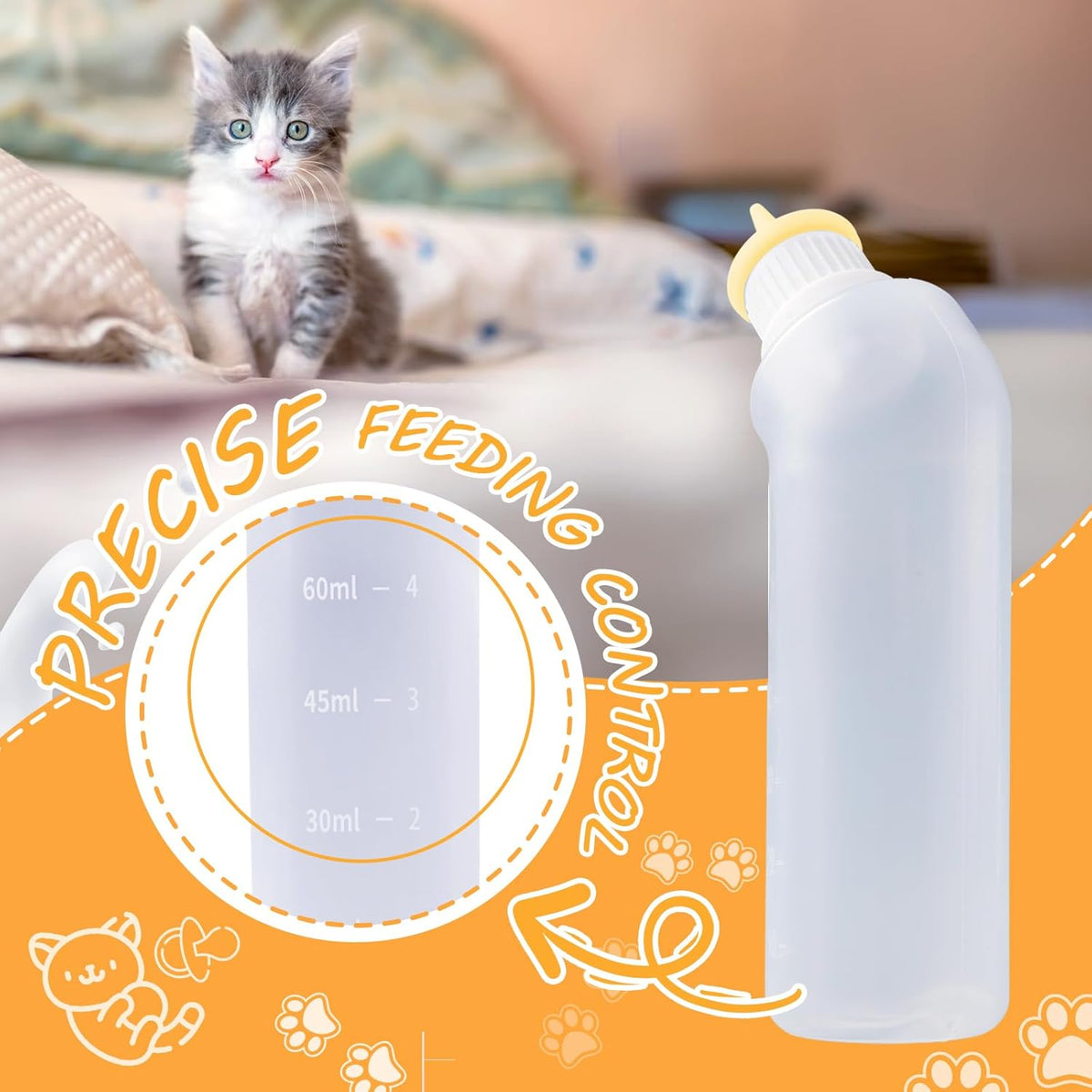 5Pack Kitten Bottle for Nursing Puppy Milk Kitten Bottles Feeding Kit Silicone Nipple for Newborn