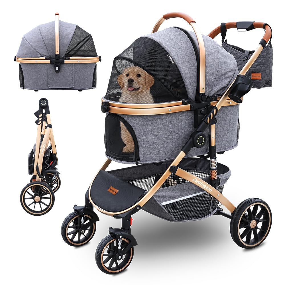 Pettingzoo Dog stroller with 4 Wheels, Folding Cat Stroller for Small/Medium/Large dogs & cats to