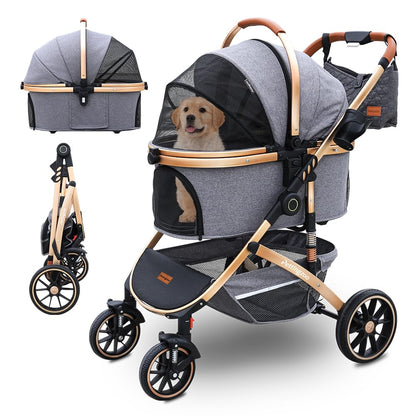Pettingzoo Dog stroller with 4 Wheels, Folding Cat Stroller for Small/Medium/Large dogs & cats to