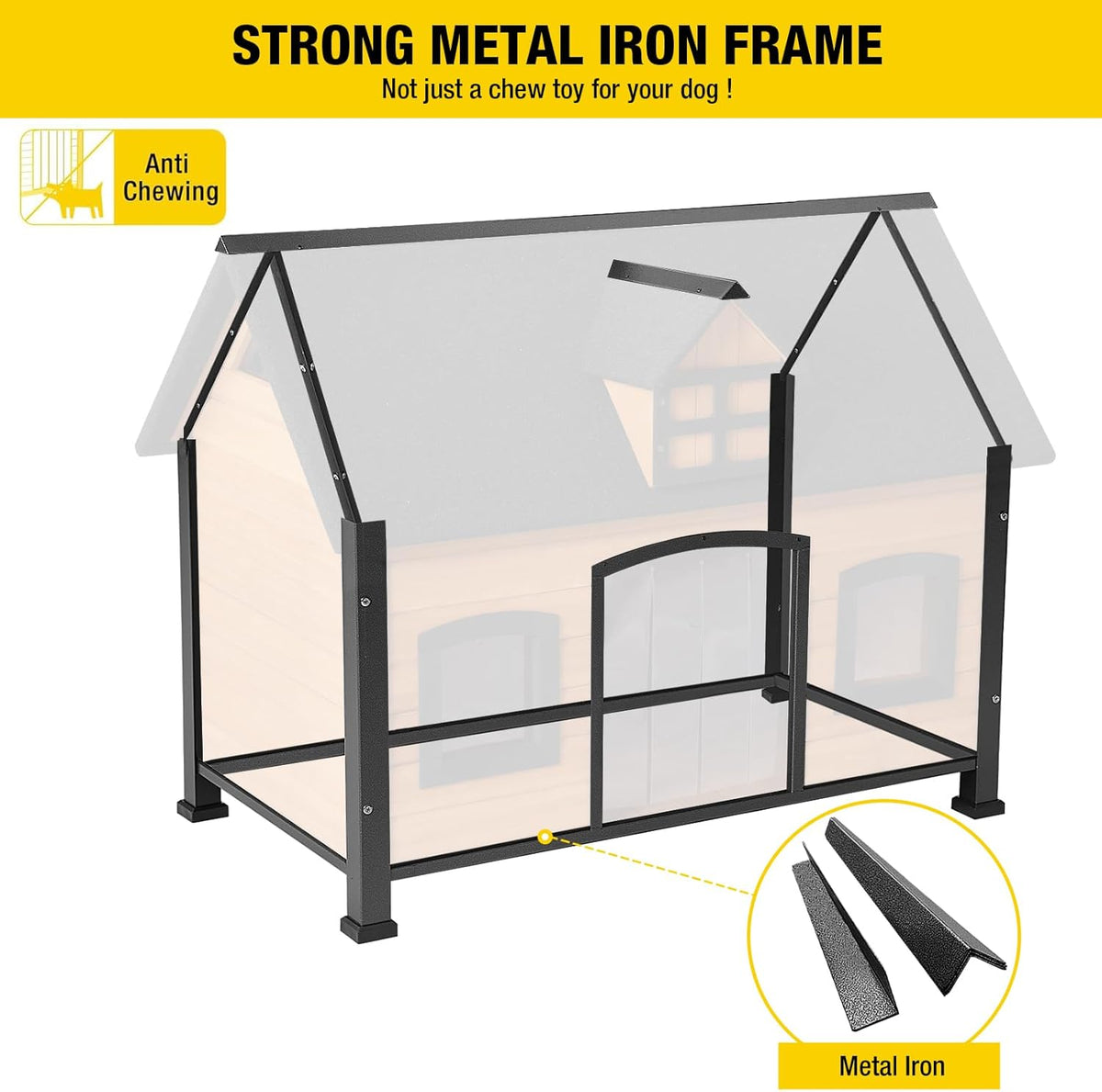 Aivituvin Large Dog House Anti-Chewing Metal Frame Design Insulated Wooden Dog Kennel with Unique