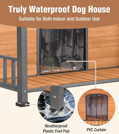 Gutinneen Large Dog House Outdoor with Strength Metal Frame, Outside Dog House with Waterproof