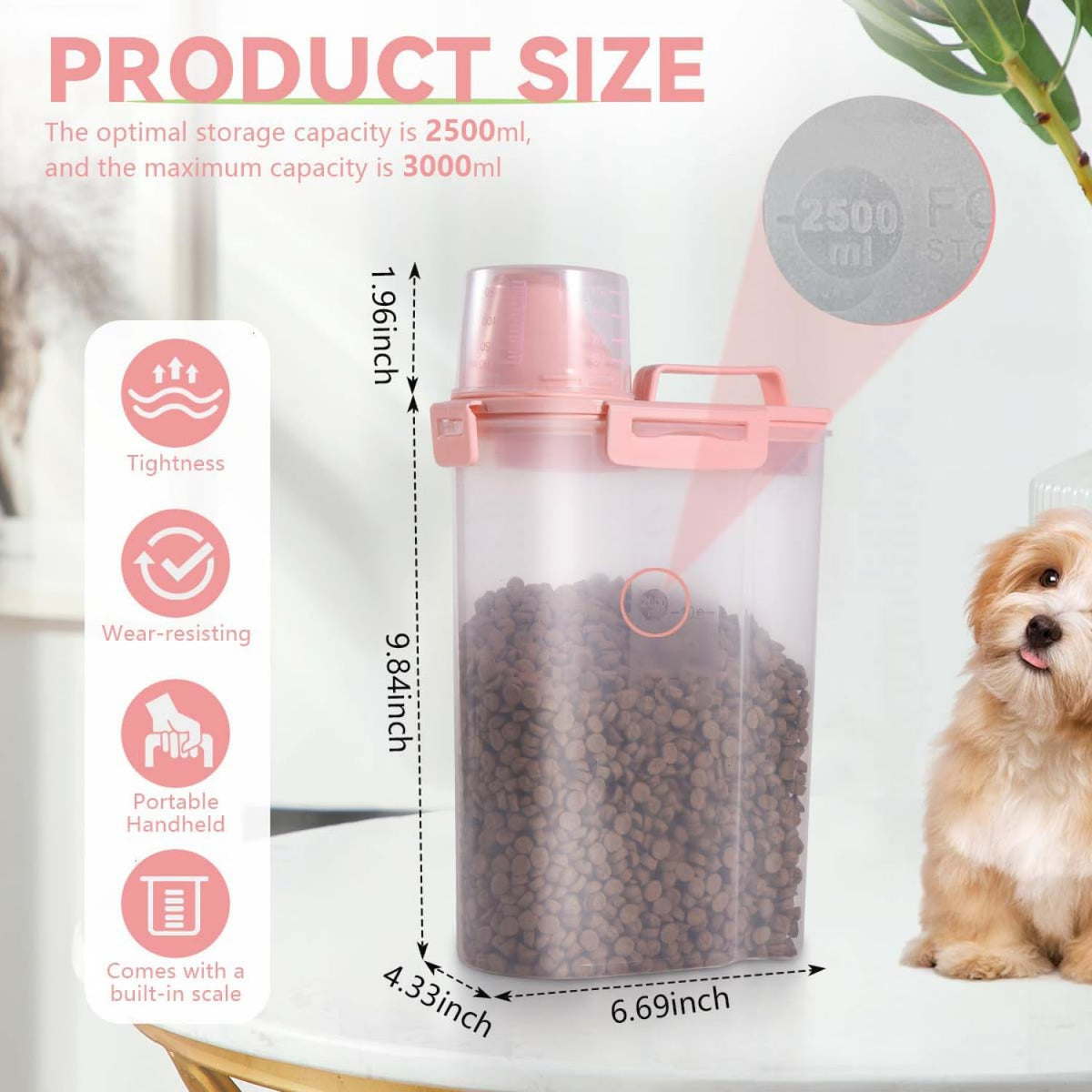 SenseYo 2.5lb Pet Food Storage Container with Measuring Cup, 3L Cat Food Storage Container Dog Food
