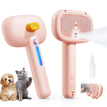 ROJECO 3-in-1 Pet Steam Brush for Cats&Dogs - Detangling Comb with Adjustable Mist, Handheld