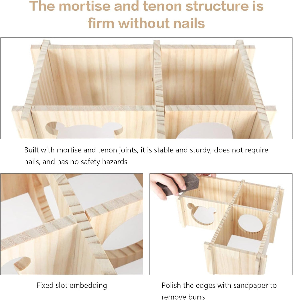 Wooden Hamster Platform and Dwarf Hamster House,Cute Syrian Hamster Tiny House Hideout,Large