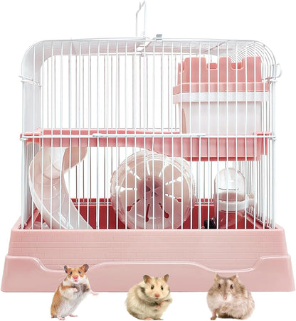 PINVNBY 2-Tier Dwarf Hamster Cage, Travel Portable Mouse Cage Gerbil Cages and Habitats Small
